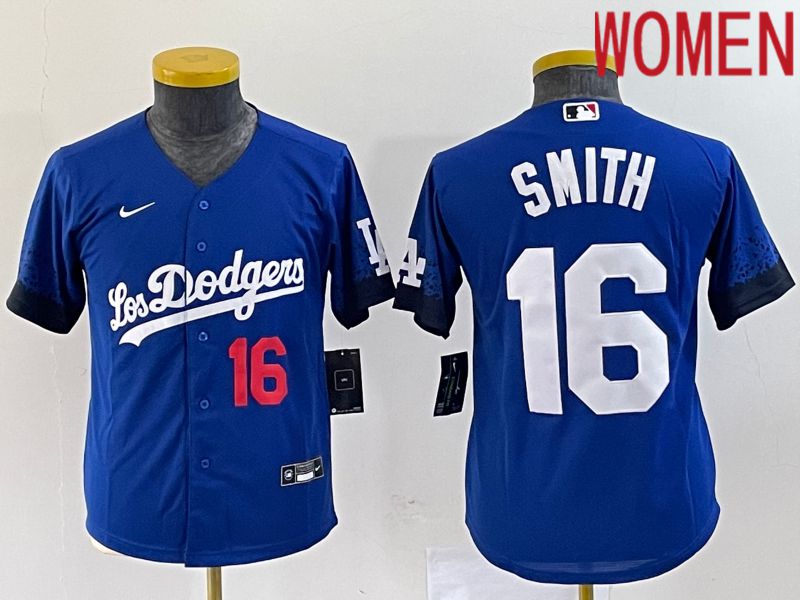 Women Los Angeles Dodgers #16 Smith Blue City Edition Nike 2023 MLB Jersey